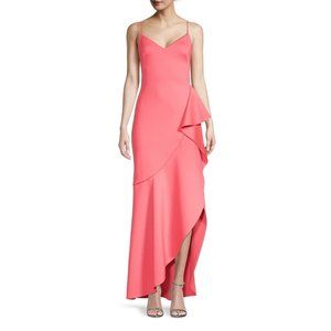 Black Halo Eve Itoro Ruffle Gown Dress Size 6 Neon Coral Formal Wear Cocktail